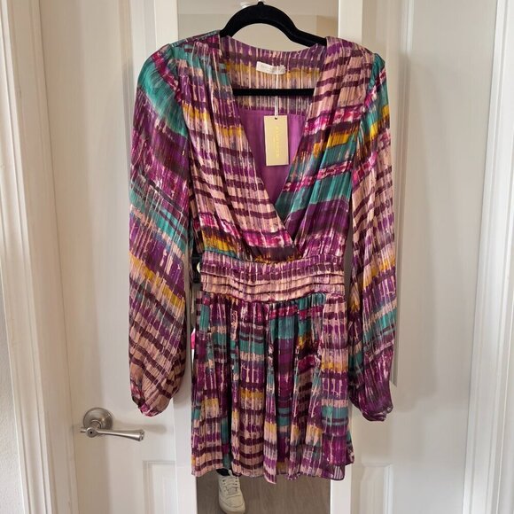 463 NEW Ramy Brook Stacie Long-Sleeve Mini Dress Size XS Color Purple